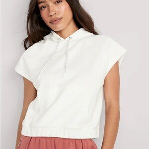 Old Navy dynamic fleece White Cropped Hooded Cap-Sleeve Hoodie